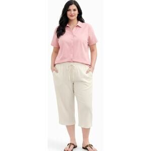 REBECCA MALONE Women's Plus Size Capris 3XL Cream Cotton Polyester Summer Casual